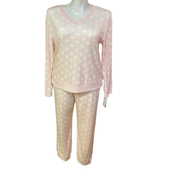 Kate Spade New York Stretch Velour Long Sleeve Joggers Set Pastry Pink Dot Sz XL - Picture 3 of 13